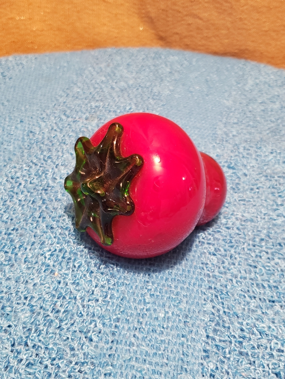 Glossy Red Glass Strawberry Paperweight